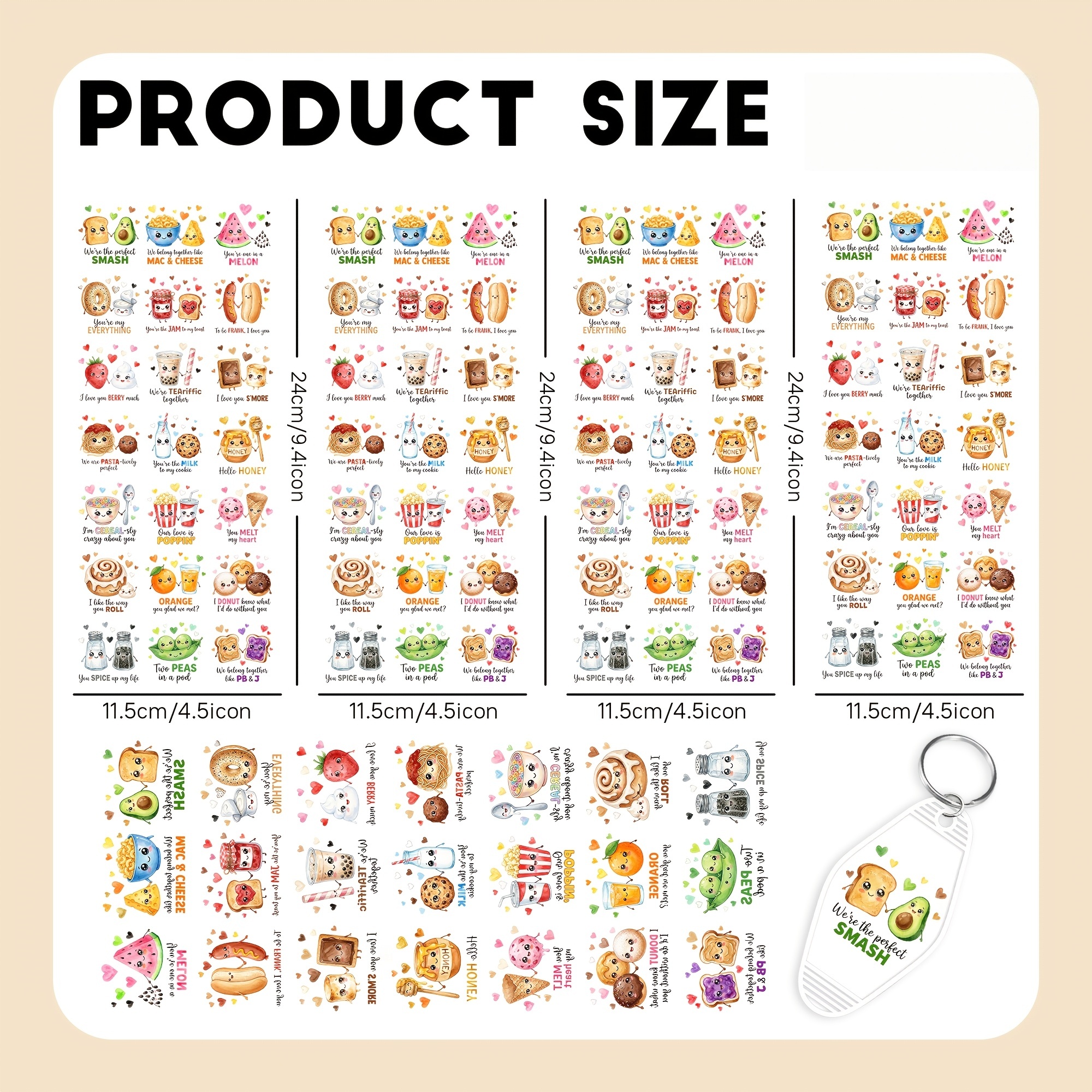 TEMU 105pcs Food Set, Featuring Uv Dtf Transfers With Strong , Projects, Office Supplies, And Keychain Decorations. An For Decor And Handmade Gifts.