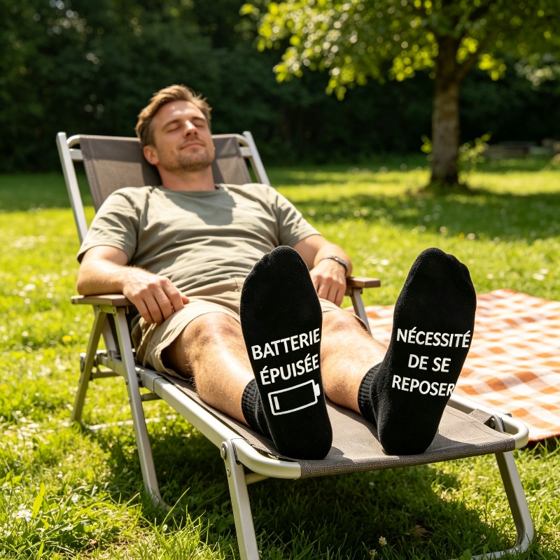 TEMU 1 Paire de Chaussettes pour Homme avec Slogans Français Amusants et de Batterie Imprimées sur la Semelle, Offrant un Confort . Convient pour la