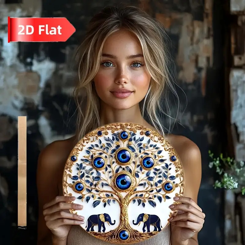TEMU 2d Flat, 2d Flat Vintage Bohemian Evil Eye Wooden Wall Decor - Tree Of Life And Of Life Ornament, Perfect For Home, Office, Or Bar | Tree-shaped