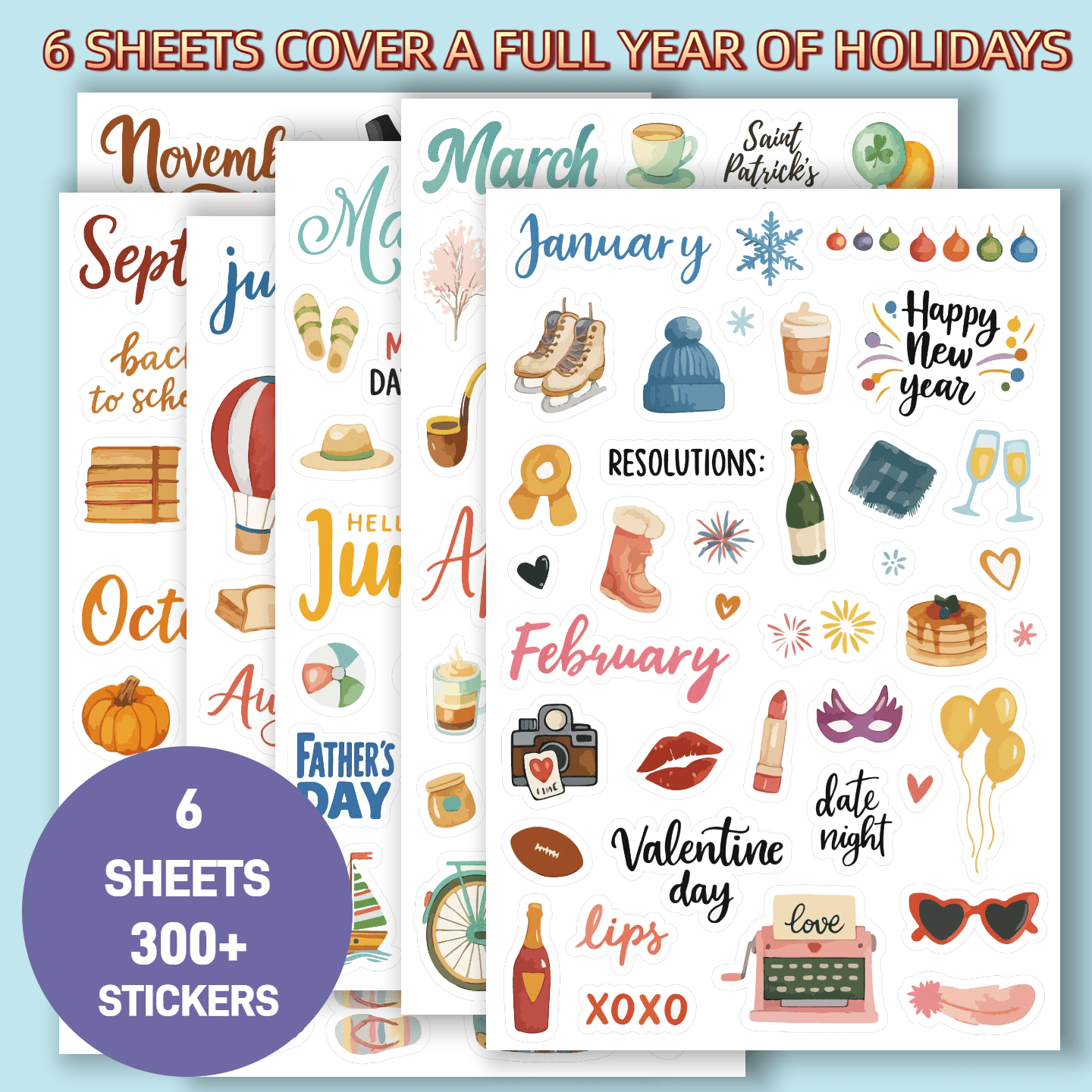 Image of New Holiday Calendar Stickers, Planners Holiday Seasonal Planner Sticker Sheets - Vintage Seasonal Sticker Pack - Over 300 Stickers Per Pack
