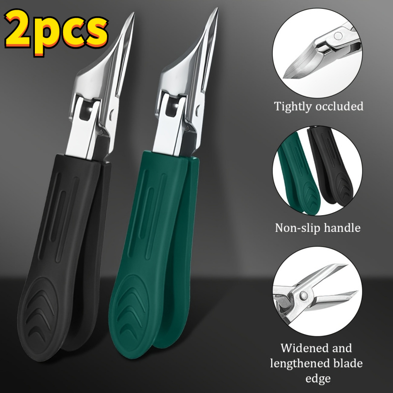 TEMU 2 Pack Heavy Duty Thick Toenail Clippers Stainless Steel Precision Trimmer Safety 25 Degree Angled Blade Elderly Thick Nail Splash Proof Design