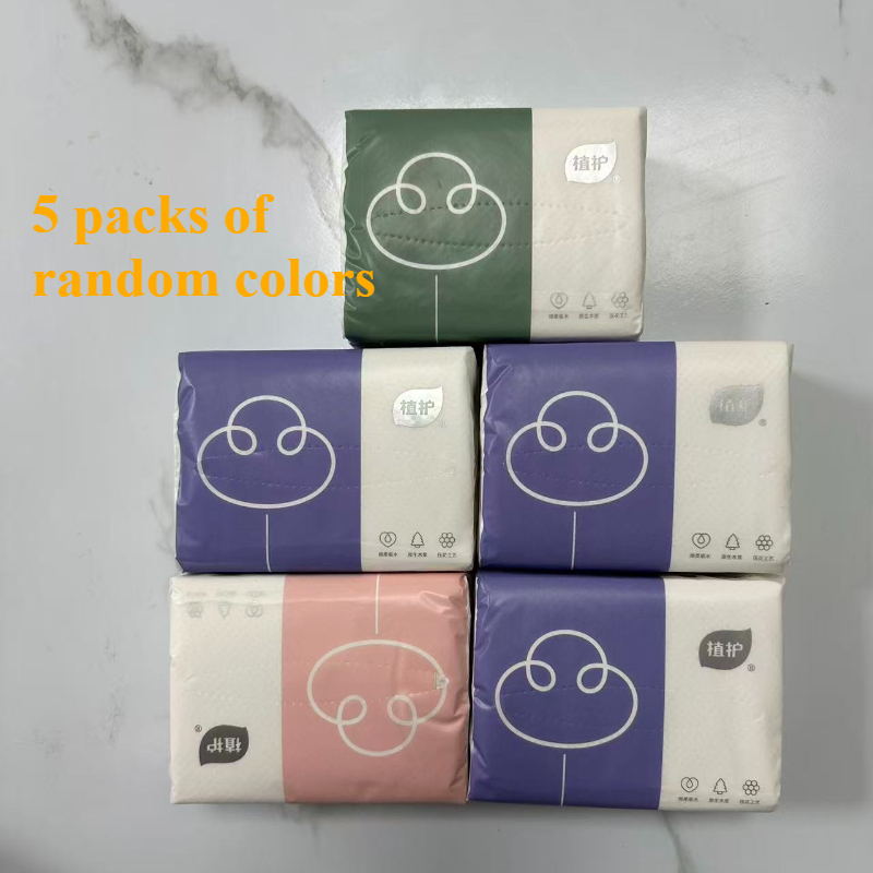 E-shop 5 große Packungen (Zufällige Verpackungsfarben Grün, Rosa, Lila), 60 Blatt pro Packung, Hochwertige, verdickte, tragbare 4-lagige Taschentücher,