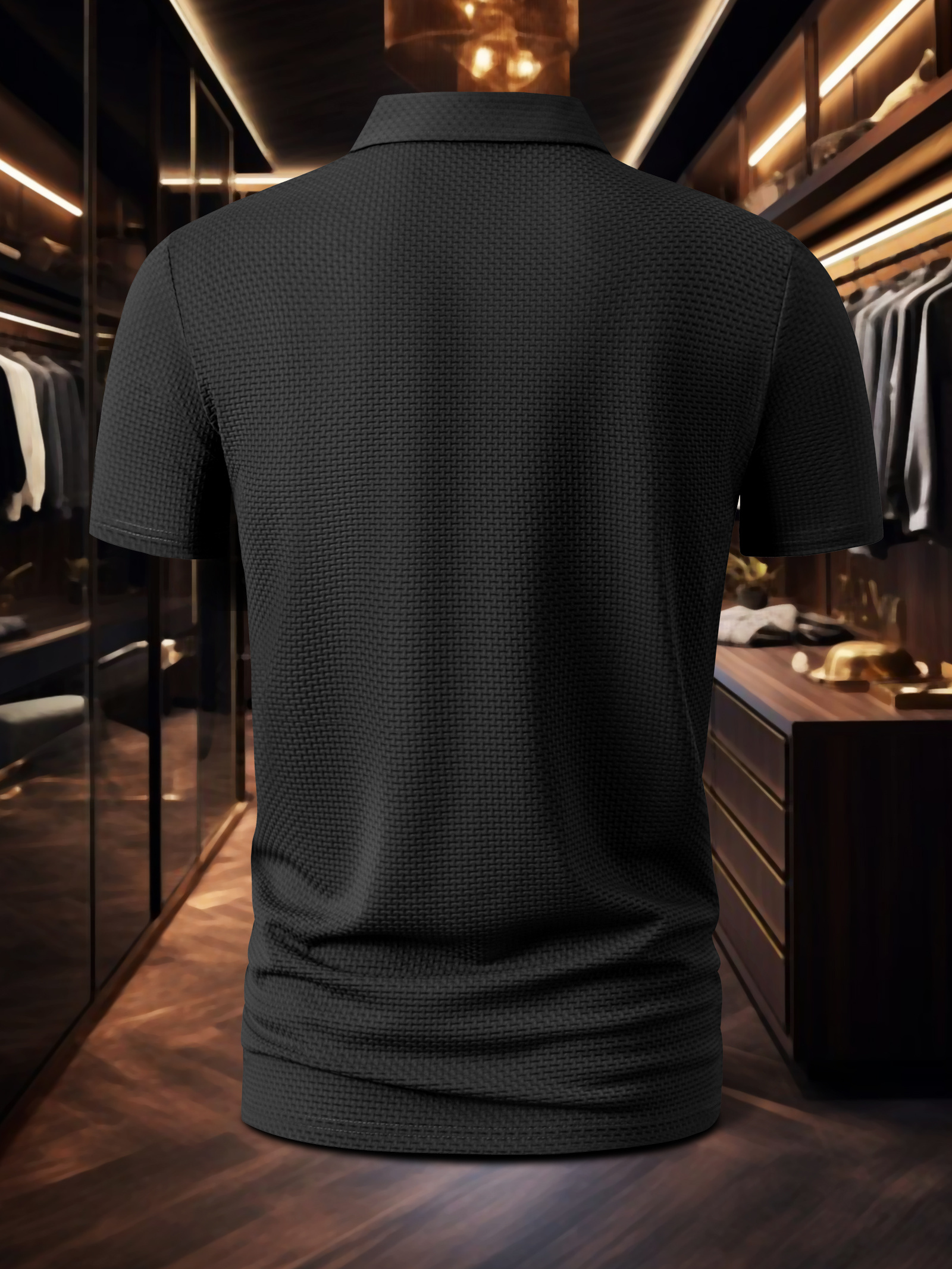Men's Milan Print Short Sleeve Golf Shirt - Breathable, Stretch Fabric, Button- Collar, Lightweight Business Casual Style for Summer, Tennis & Golf Training