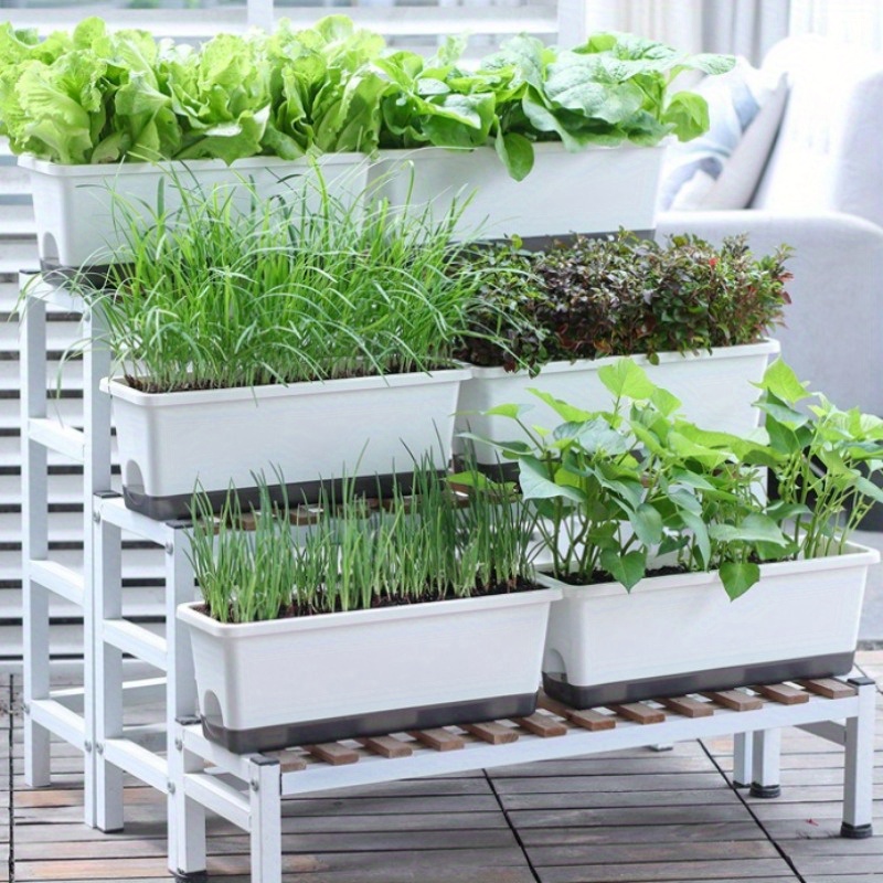 16 8 inch self watering window box kit modern plastic herb garden set with water filling spout suitable for indoor herbs vegetables and succulents