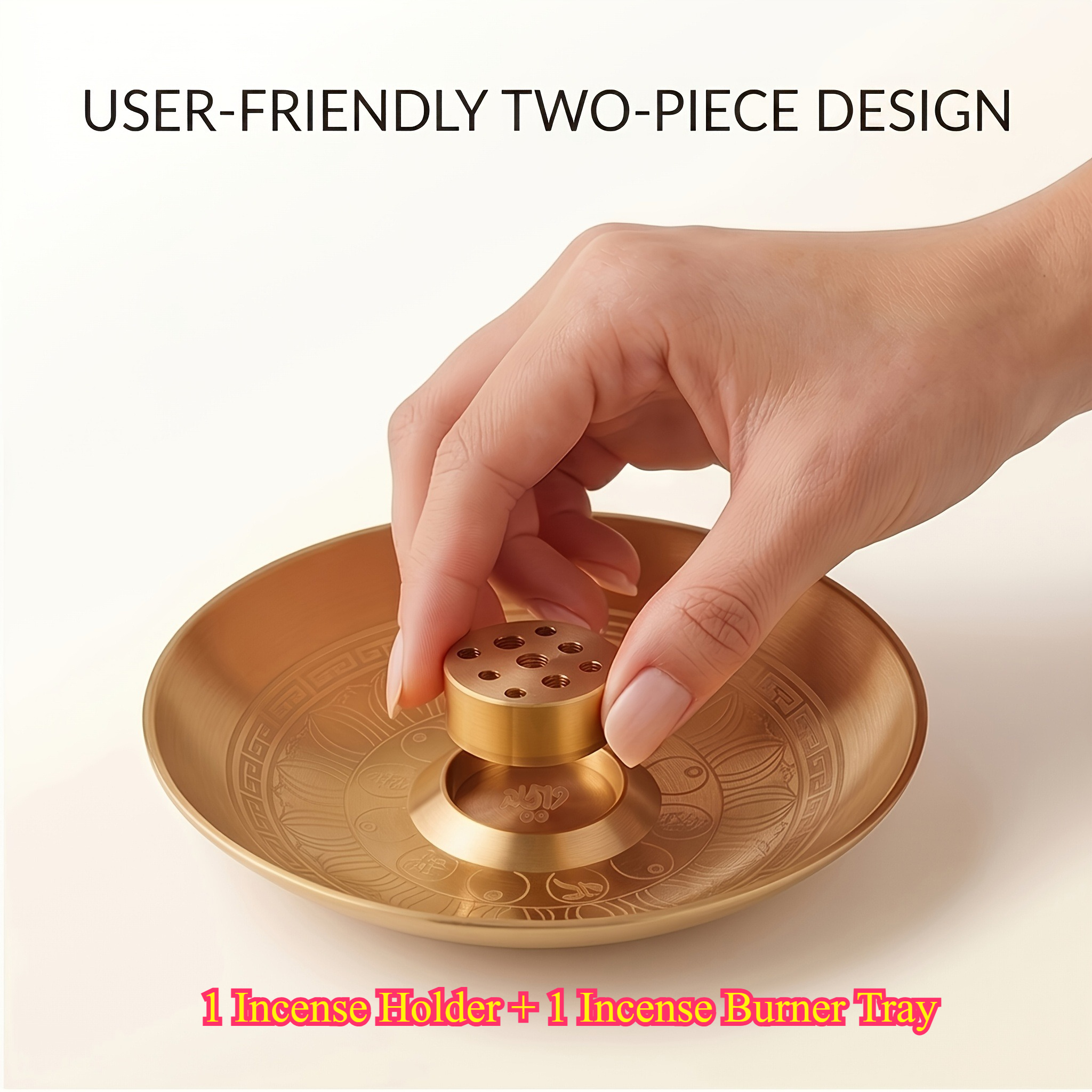 TEMU 2pcs 9 Hole Brass Incense Holder, Lotus Carved With Removable Ash Catcher, Easy For, Yoga, Meditation And Home Decor