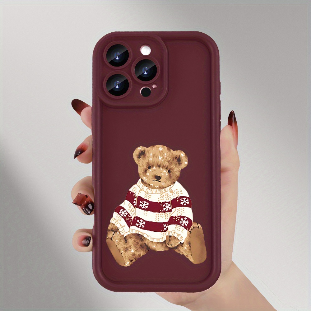 TEMU Phone Case - Creative Cute Sweater Bear 2025 Fashionable Trendy Personalized Beautiful Fun High- Protective Phone Case For Iphone