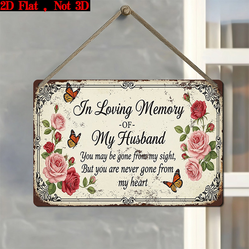 TEMU 2d Flat, 1pc Retro " My Husband" Wooden/suitable For Wall Hanging Commemorative Wooden Plaque - Wooden Memorial Plaque With Butterflies And