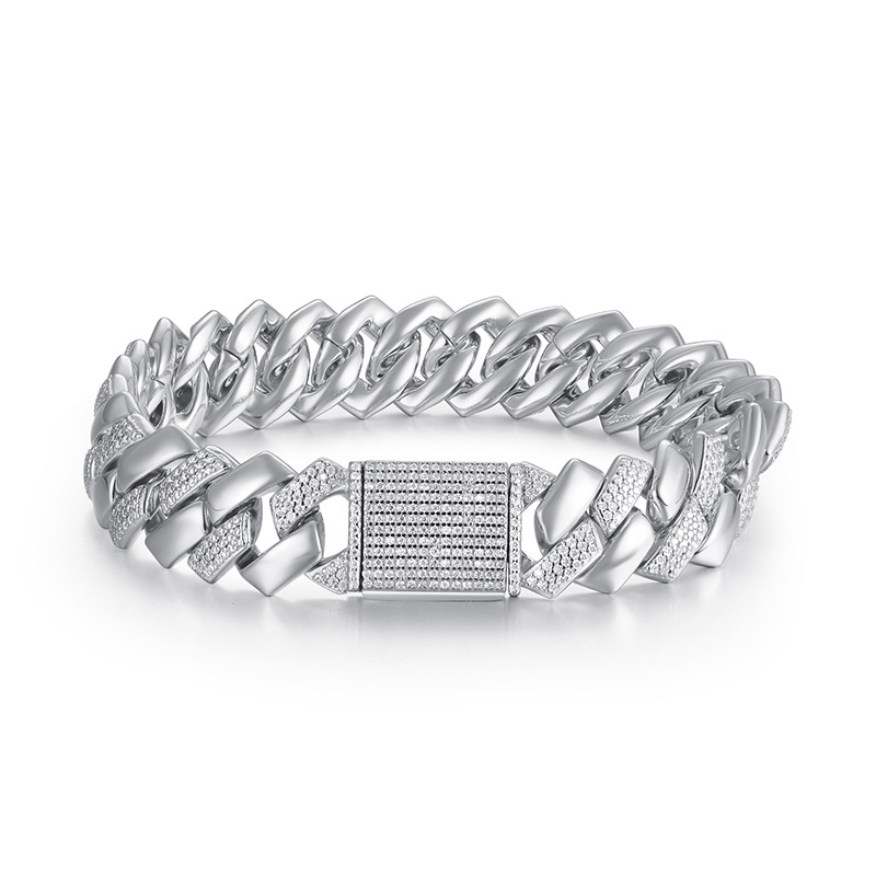 Image of S925 Mozambican 14mm Wide Fashion Hip Hop Cuban Men's Bracelet Christmas Gifts, Halloween Jewelry, Best Unusual Jewelry, Friendship Appreciation Present, Holiday, Mozambican Bracelet, Cuban Link