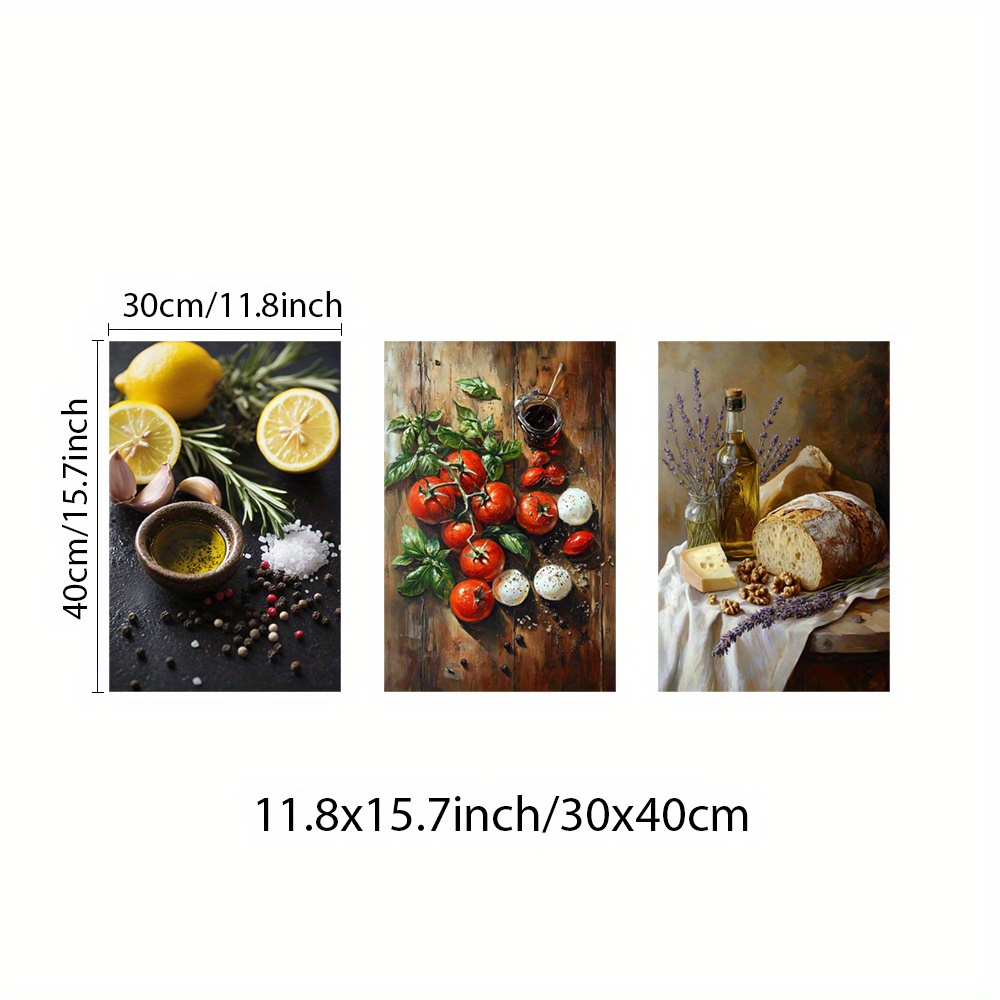 TEMU 3pcs Unframed Fragrant Herbs & Wall Art Prints - Fresh Basil, Lavender Bouquet & Bread Posters - Vibrant Kitchen Decor, Aesthetic Room Artwork,