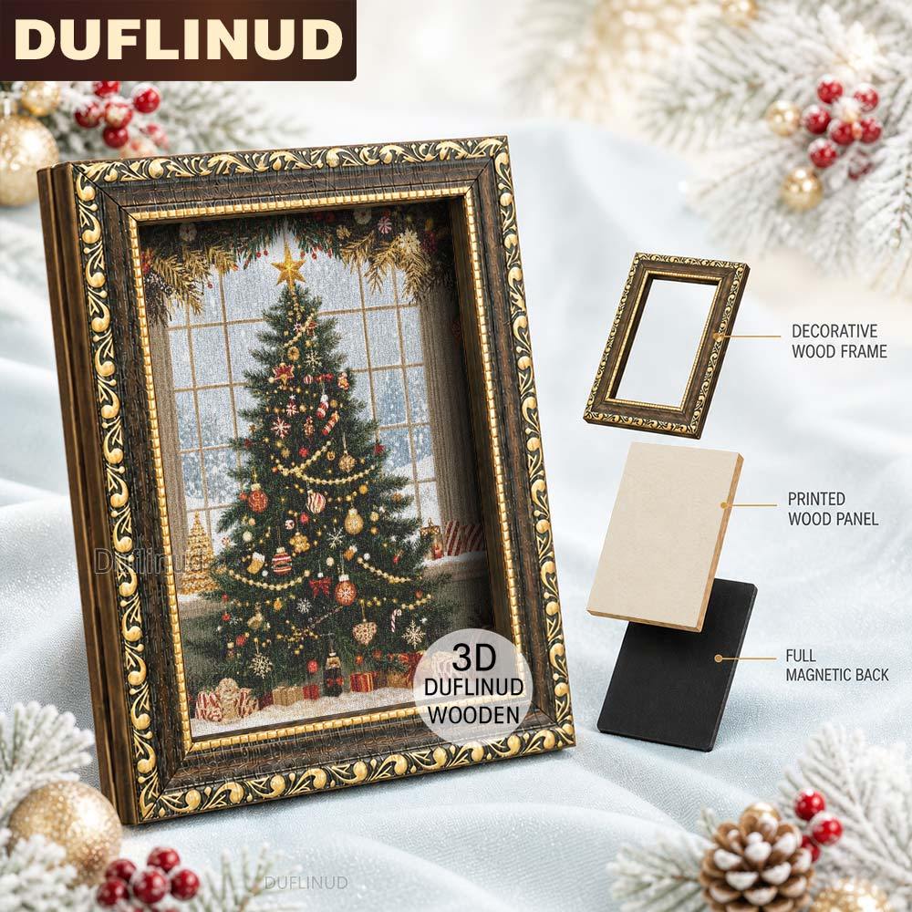 TEMU 1 pièce de petit aimant de réfrigérateur 3D en bois avec un motif de sapin de Noël imprimé à double couche représentant des boules colorées