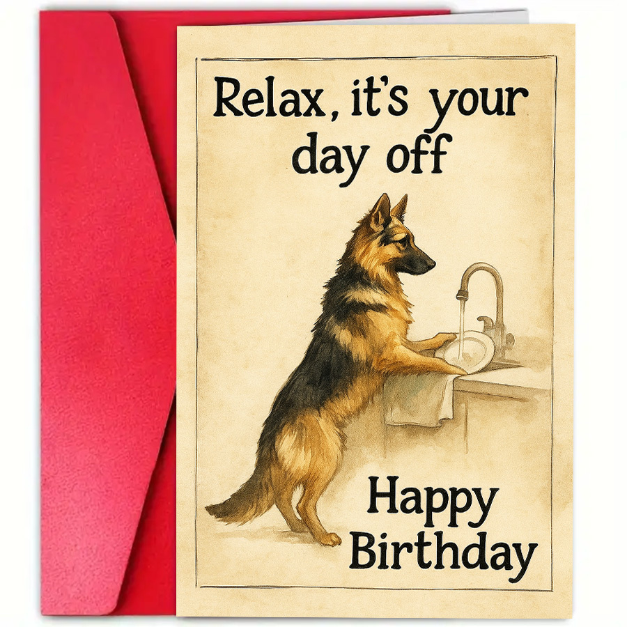 TEMU 1 German Shepherd Birthday Card With "relax, It's Off" And "happy Birthday" - Cute Dog Lover Gift For Dog Owners, , Christmas, Dog Birthday