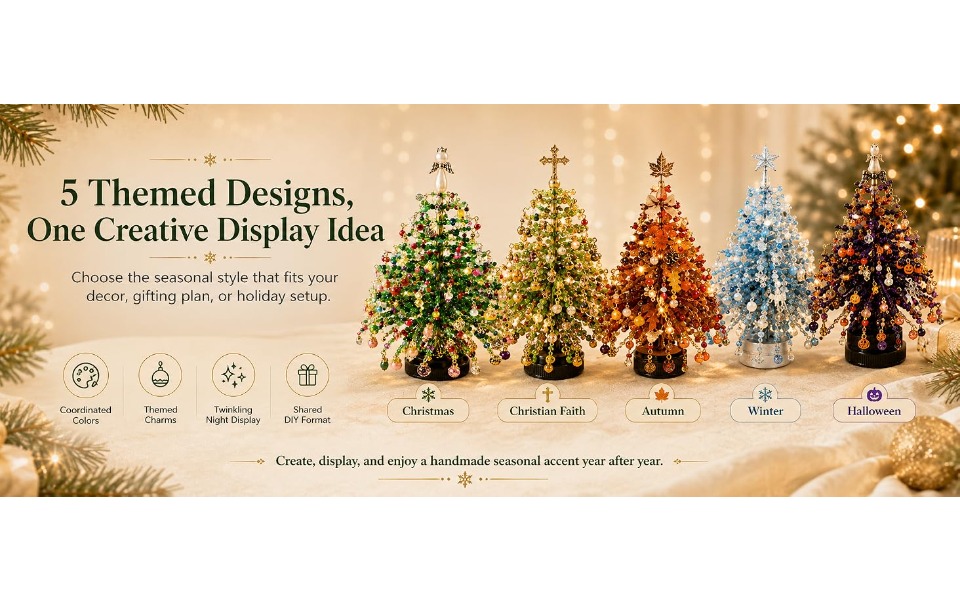 beaded mini christmas tree making kit handcrafted tabletop xmas tree decor with multicolor   ornament pendants wire additions   2pcs christmas greeting cards   gift for   christmas new year present Product details 9