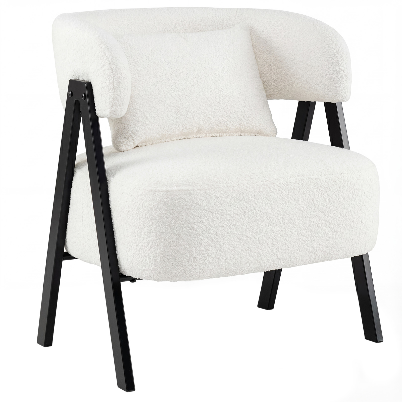 Image of Office Chairs, Faux Rabbit Fur Upholstered Armchair With Lumbar Pillow And Metal Legs, For Home Office, Study, White