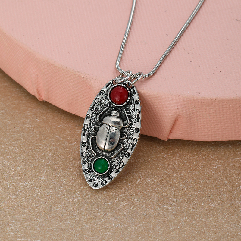 TEMU Vintage Distressed Style Red Synthetic Zirconia With Pendant Women's Necklace, Suitable For Vintage Gothic Style Daily And Party Wear