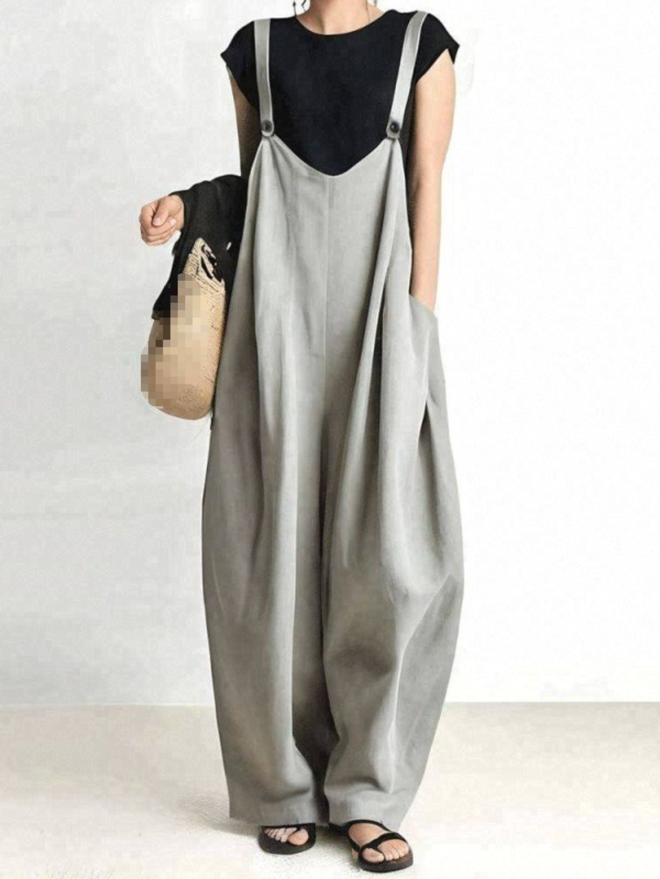 lazy and cold style wide leg overalls for spring and summer new loose solid color jumpsuit