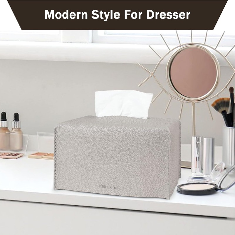 2pcs tissue box cover holder rectangular with bottom belt pu leather tissue cover decorative organizer for tabletop bathroom car office 9.   inch light gray, vintage tissue box holder,  , bathroom decor, rectangular design, elegant holder,   cover, durable material, tabletop accessory,  , car owners Product details 4