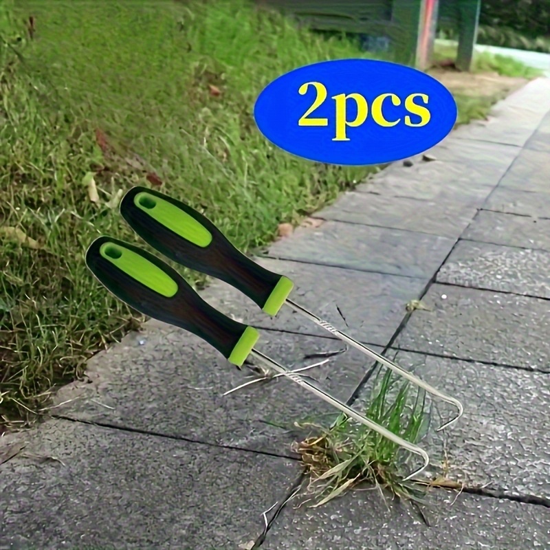2pcs Heavy-duty Metal Weed Hooks- Ergonomic Garden Tool For Pathway Weeding, Moss Removal& Tight Spaces, No Battery Needed, Durable Yard Maintenance For Lawns& Driveways, Weed Additions