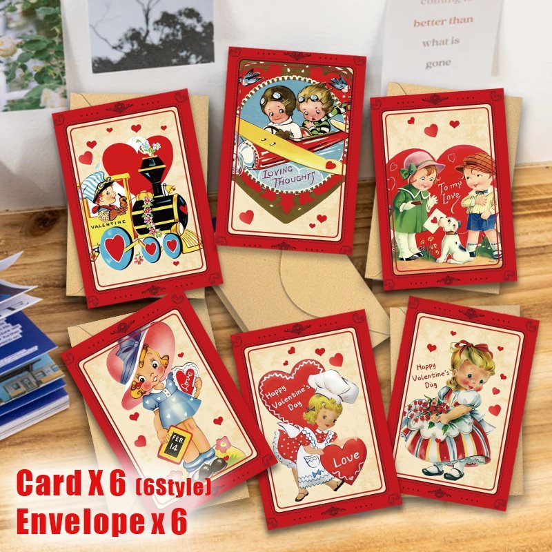 

12pcs Vintage Valentine's Day Greeting Cards, Assorted , Romantic Paper Cards For Couples, With Envelopes, For Husband, Wife, Boyfriend, Girlfriend, Floor Mount, No Power Needed