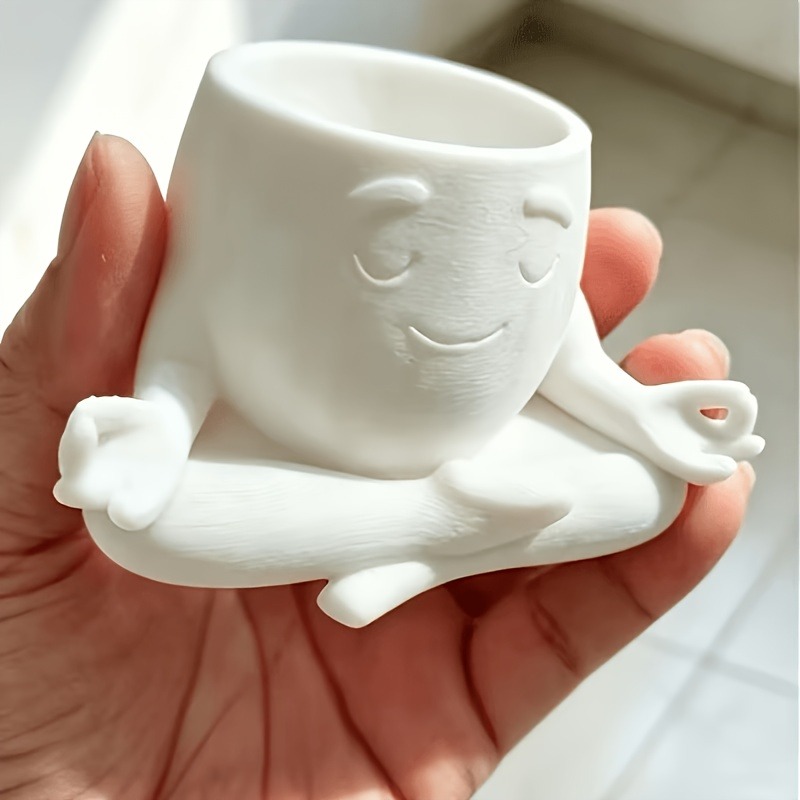 TEMU Meditating Zen Planter - 3d Printed Face Face Pot Suitable For, Plastic Lightweight Indoor/outdoor Desktop Planter With Minimalist Zen, Modern