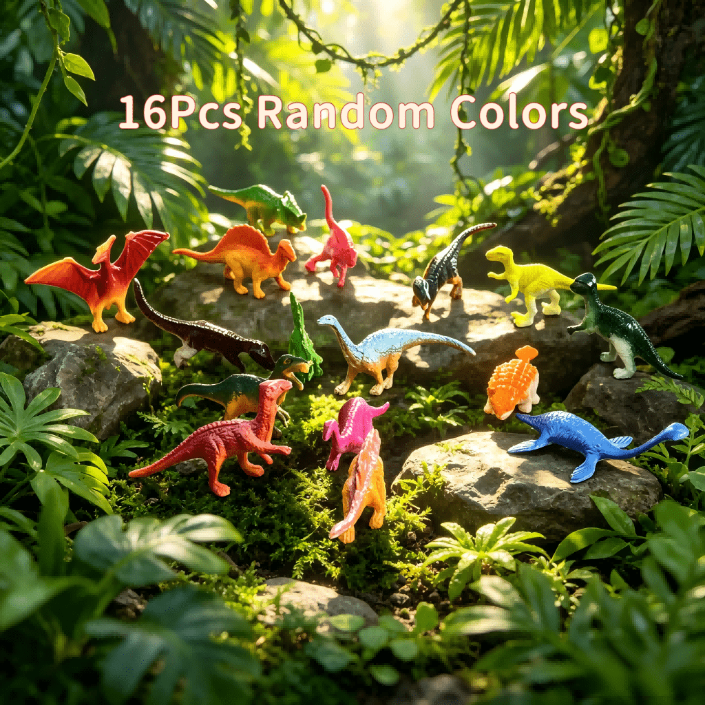 16pcs Dinosaur Figures, Realistic Simulation For Kids' Imaginative Play And Dinosaur Lovers, Perfect For Educational Activities, Birthday Gifts, And Party Favors. Random Colors