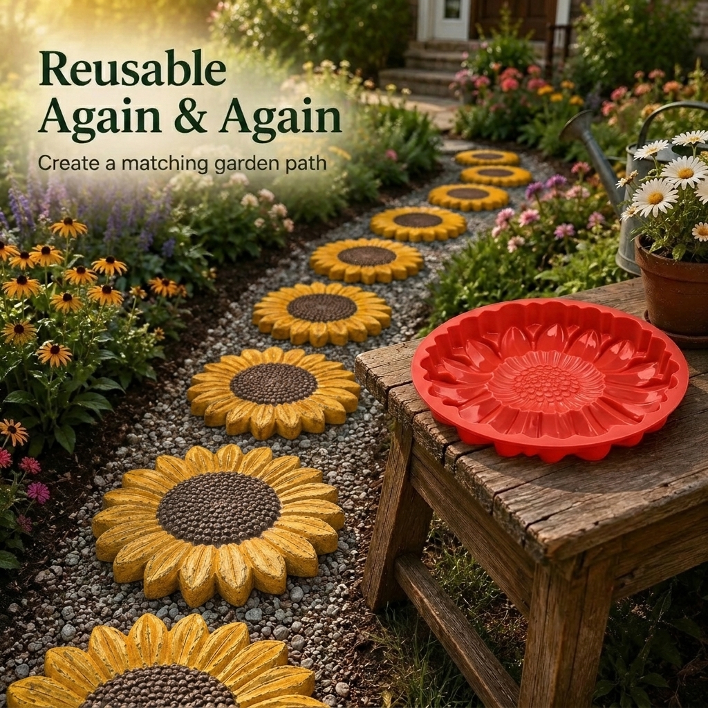 TEMU Sunflower Mold Set, Diy Path Making Tool, Reusable Flower Stone Mold For Outdoor Courtyard, Patio, And Lawn Decoration