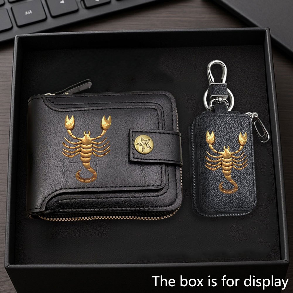 2pcs Wallet And Key Bag Set Scorpio Wallet And Key Bag, Suitable For Christmas, Birthday, Thanksgiving And Other Occasions