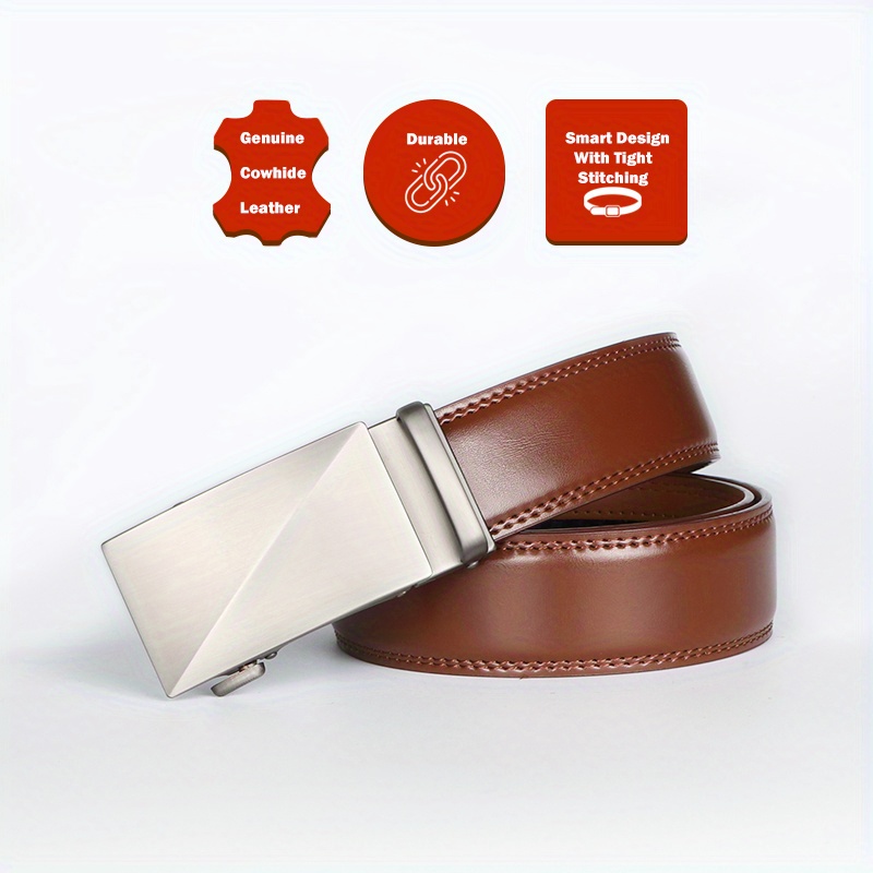 2 Pack Men's Leather Ratchet Belts with Automatic Buckle