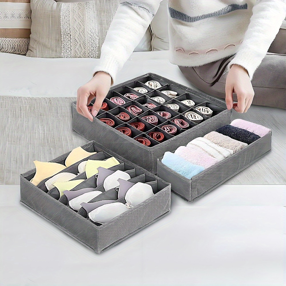 TEMU 3x Lingerie Organiser Drawer Organiser Drawer Storage Organiser Fabric Organiser Socks Bras Lingerie Grey