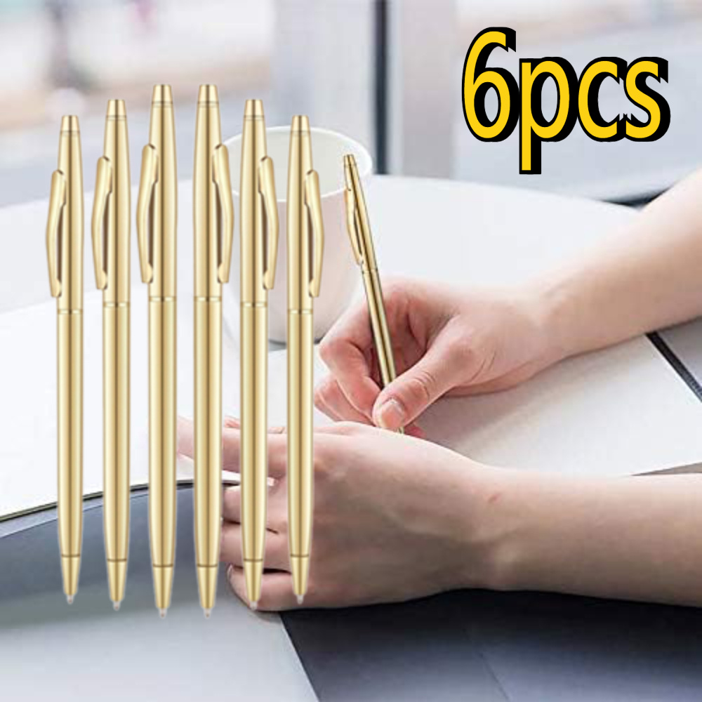 6 High-end Golden Ballpoint Pens, Black Ink Metal Ballpoint Pens, Christmas Gifts For Wedding Teachers