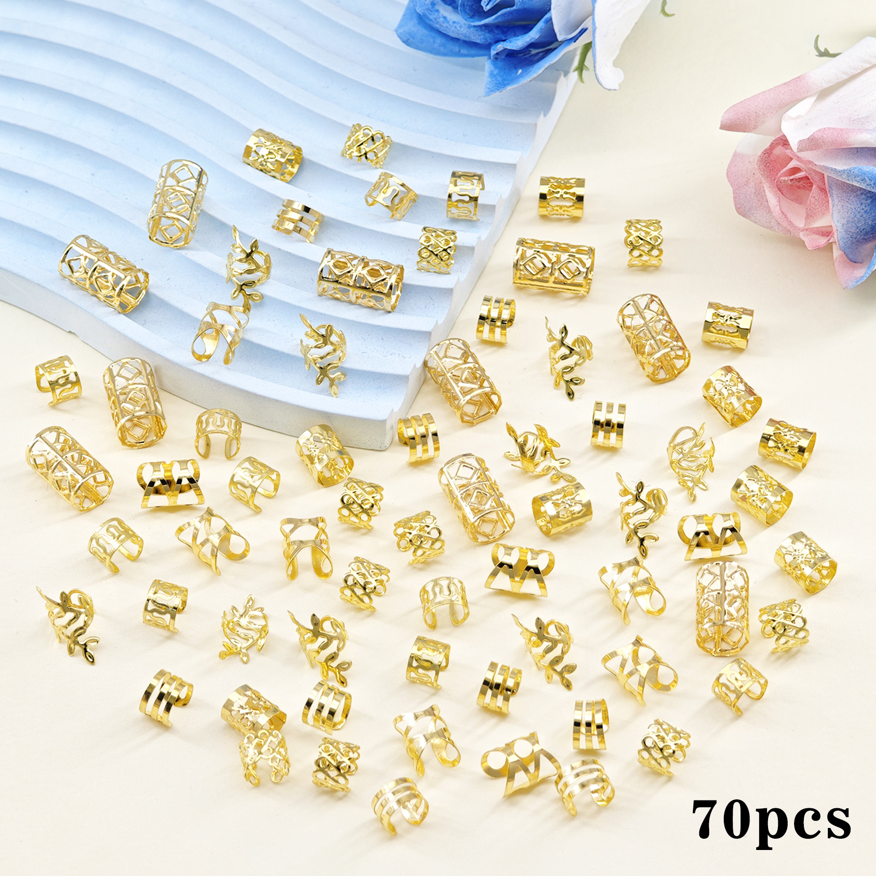 TEMU 70pcs Braiding Mixed Set, Hair Dreadlock Accessory Braid, Hair Rings Cuffs Clips For Dreadlock Accessory Jewelry Decorations