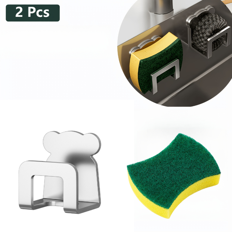 TEMU Support Éponge Design Ours avec Éponge à Vaisselle Incluse, Support de Robinet de Évier en Acier Inoxydable Étanche et Antirouille, Organisateur