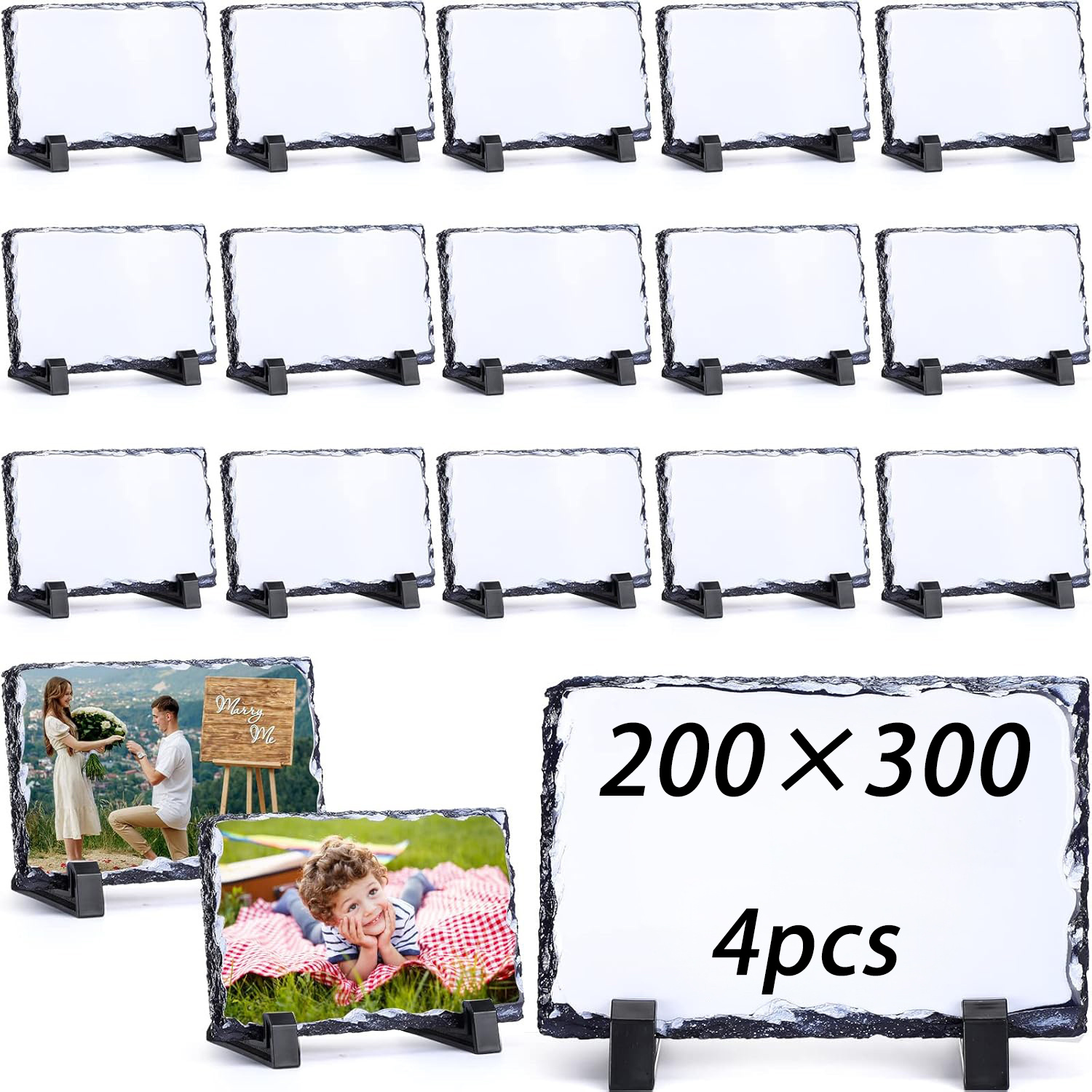 Image of Tocome 4/15pcs Sublimation Slate Blanks, 200×300mm High-quality Sublimation Slate Photo Frames, Heat Transfer Rock Photo Plaques With Display Stand, Natural Durable Slate Frames