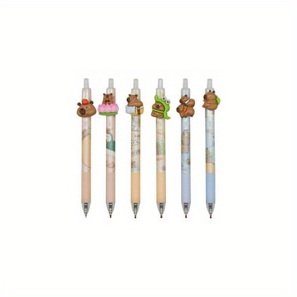 6pcs capybara rollerball gel pens cartoon animal pen retractable priting pens novelty pen black ink for school party office cute gel pens cute pens for gel pens set colored gel pens pastel gel pens party favors writing tools   stationery   smooth ink flow comfortable grip office workers creative writers Product details 0