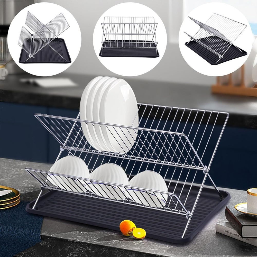 Image of Dish Drainer Drainer Dish Drainer Foldable Drainer With Tray Dish Drainer For Kitchen Table, Dish Dryer With Utensil Holder And Drip Tray