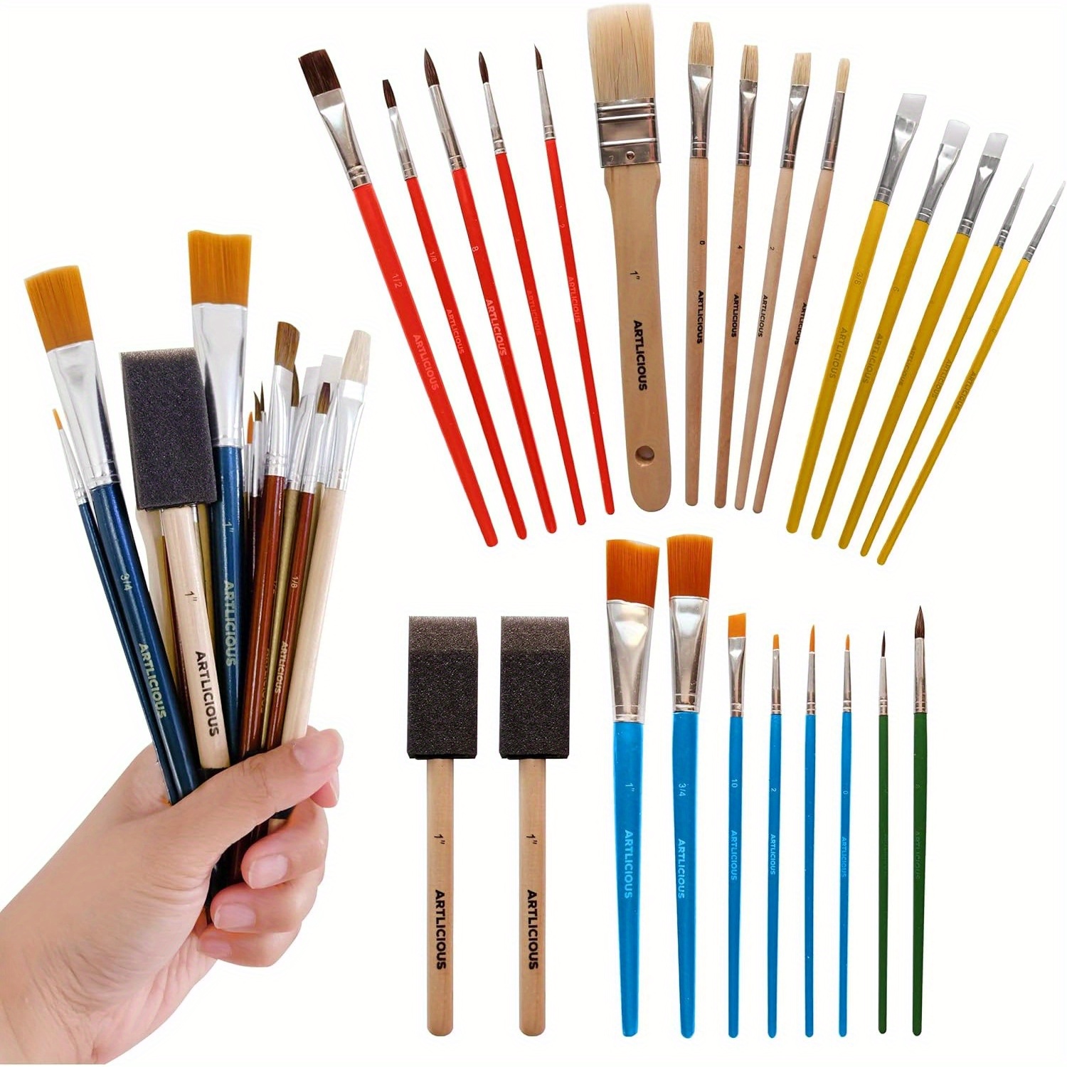 TEMU Foam Brushes Wood Handle Paint Brush Set - Use With Craft, Watercolor, Oil, Gouache Paints, , Washable Paints, Miniature Detailing And Rock