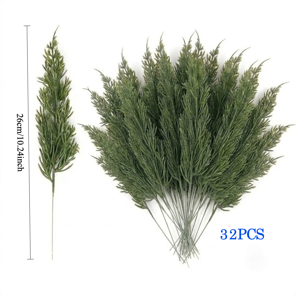TEMU 32pcs 10.2-inch Simulated Christmas Pine Branches, Handmade Wreath Home Decor And Christmas Decoration, Suitable For Autumn And Winter Christmas