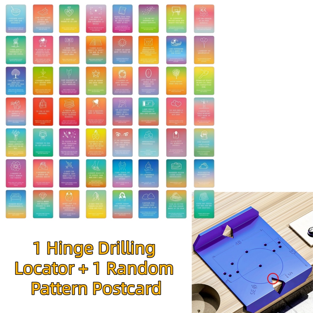 TEMU 2pcs Set Abs Plastic Hinge Drilling Locator And 1pc Random Pattern Postcard, Full Coverage Cabinet Door Hinge Hole Positioning Tool, Woodworking