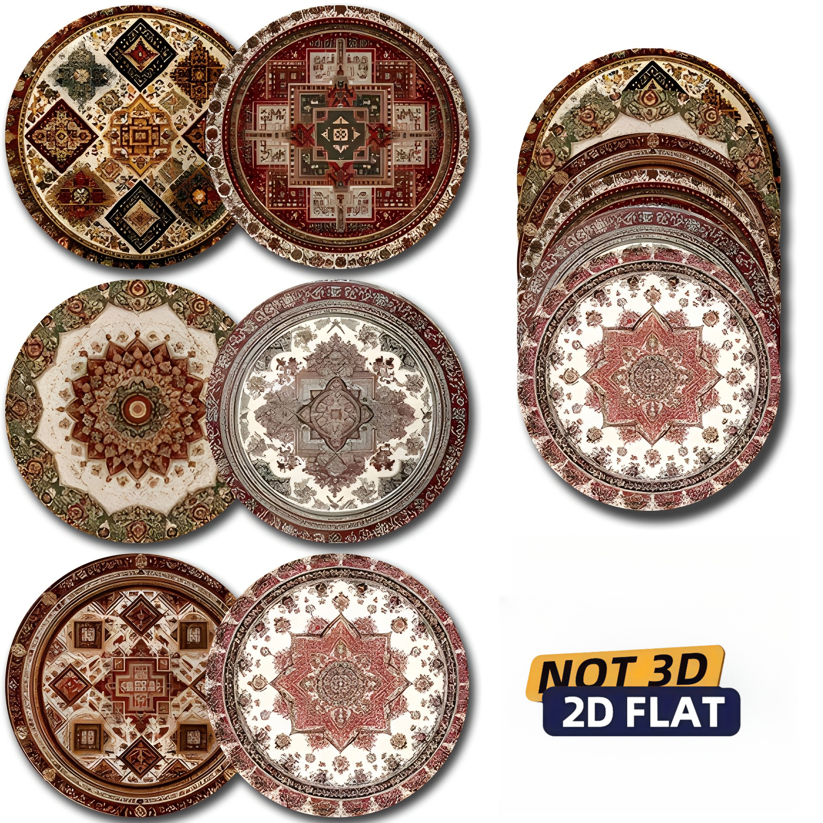 TEMU 2d Flat Printed/6pcs Vintage Geometric Mosaic Series Pattern Wooden Coasters, Coasters, Suitable For Family Gatherings, Restaurants, Themed