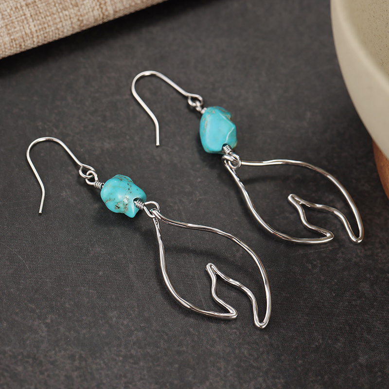 Women's Bohemian Turquoise & Silvery Leaf-shaped Earrings