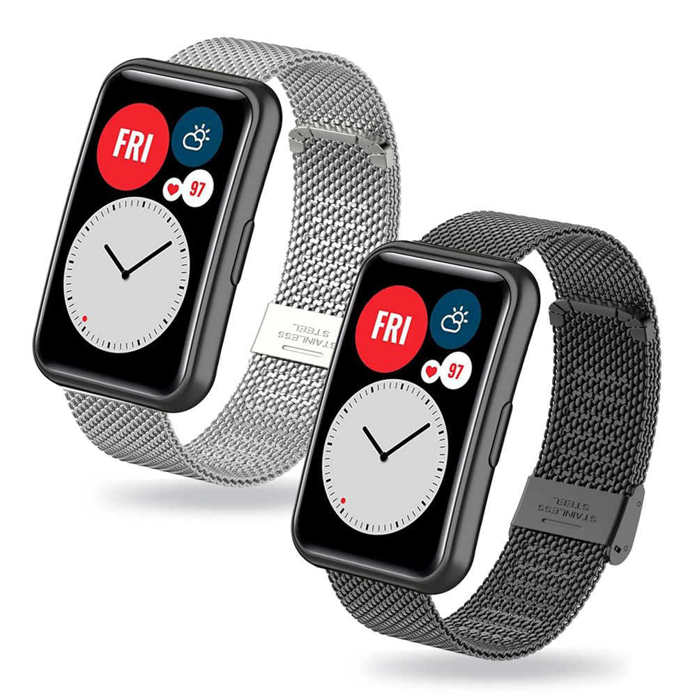 TEMU 2pcs Milanese Stainless Steel Replacement Watch Bands, Suitable For Huawei Watch Fit/fit Elegant/fit New/se With Secure Metal Clasp, Comfortable