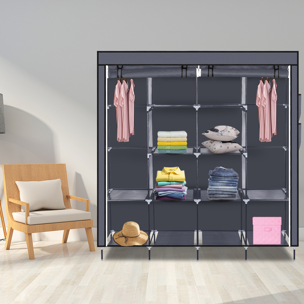 TEMU 67" Clothes Closet Portable Wardrobe Clothes Storage Rack 12 Shelves 4 Side Pockets Gray, Portable Closets