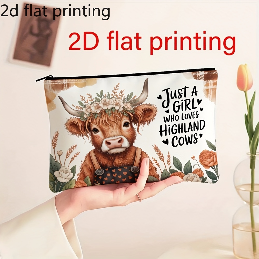 TEMU Sac 2D à impression plate, 1 pièce, slogan Vache Highland tendance - Sac à main , trousse de toilette, étui à crayons, , meilleur cadeau pour et