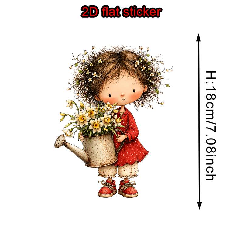 TEMU Cartoon Holding A Watering Can With Flower Pattern Heat Transfer Stickers, Offset Printing T-shirt Jacket Pillowcase Clothing Heat Transfer
