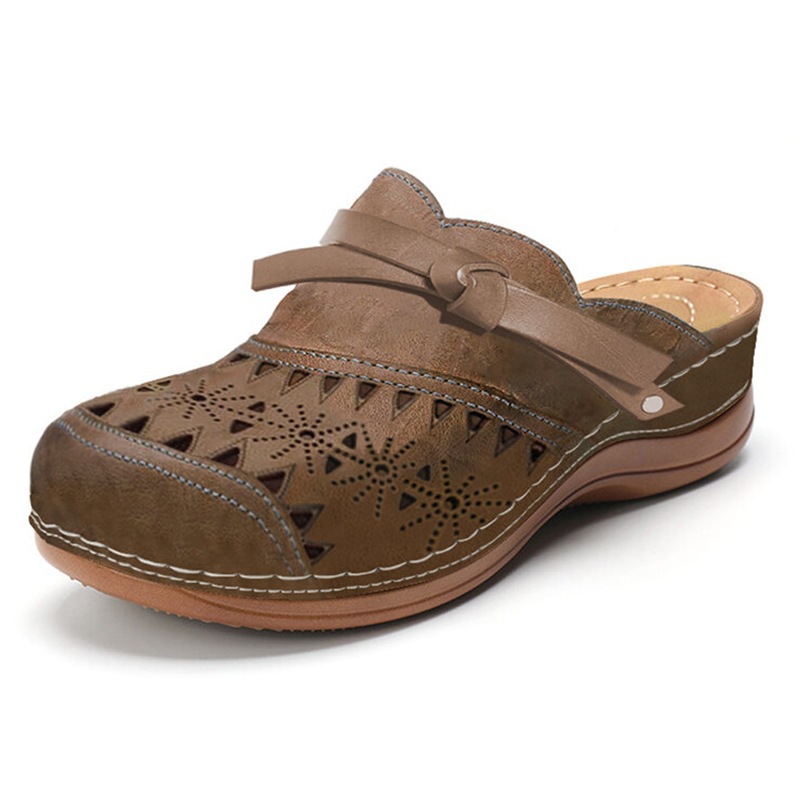 TEMU New Women's Lace-trimmed Bow Mules, Comfortable Closed-toe Wedge Slippers, Breathable Casual Shoes, Suitable For Summer Wear., Women Shoes