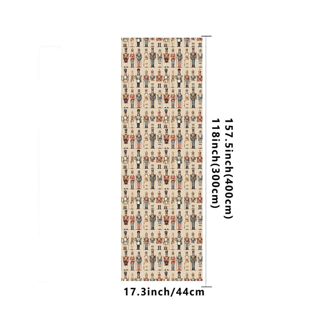 TEMU 1 Rouleau de Papier Cadeau Vintage Soldat Jouet Noël - Motif Soldat , Beige & Marron, Emballage Cadeau de Fête Traditionnel pour Noël,
