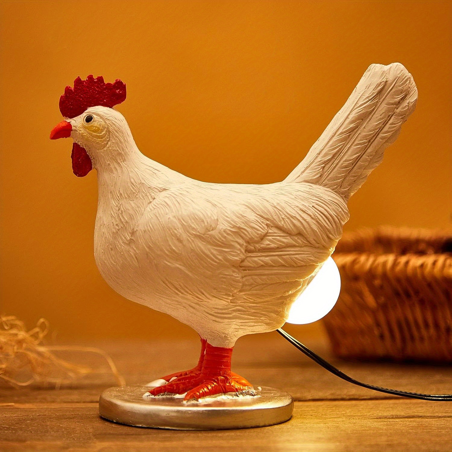 TEMU Chicken Egg Lamp – Funny Resin Night Light With Glowing Egg, Lifelike Figurine With , Easter, Birthdays, And Christmas Gifts, Tabletop Home Decoration, Chicken Decor
