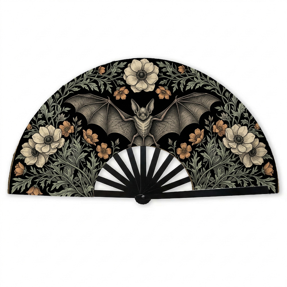 TEMU 1pc Dark Academia Gothic Portable Folding Fan For Travel Flying Bat And Vintage Compact Handheld Cooling Device For Outdoor Sports, Summer