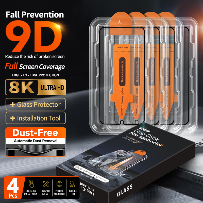 TEMU 4 Pack For Oppo A58 4g / A59 / A60 4g / A58 5g 9d Dust-free Installation Tray Tempered Glass Screen Protector, Full Coverage, 8k Ultra Hd Anti