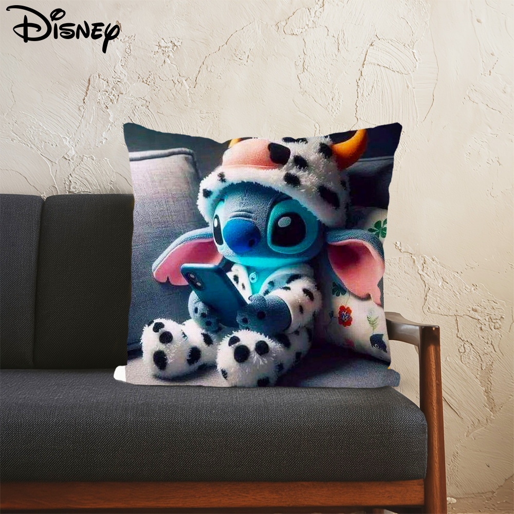1pc Disney Stitch Plush Pillow - Stitch in Stitch Costume Cushion Case with Zipper Closure, Official Disney Stitch Bedspread for Birthday, Christmas, Easter Gifts - Soft Home Decor for Girls, Boys, Stitch Fans (Official Disney Merchandise) - Double-Sided Print, Hand Wash Only, Retro Style, Cute Stitch Design with Stitch Holding Phone, Ideal for Living Room & Bedroom Decor