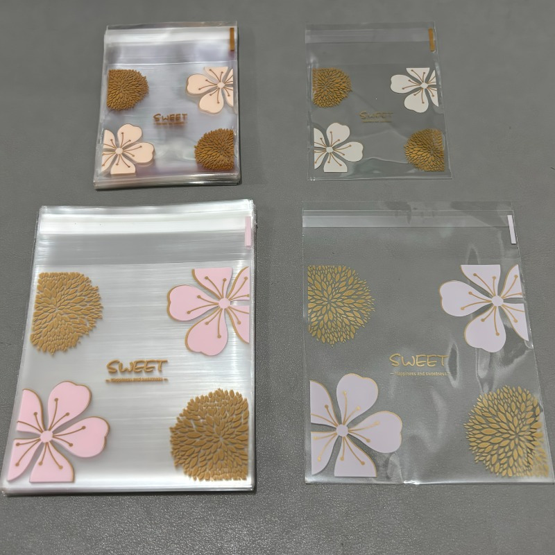 TEMU 50 Stück Rosa Pfirsichblüten SWEET Plastik-OPP Selbstverschließende Verpackungsbeutel, Ideal für Valentinstagsgeschenke und